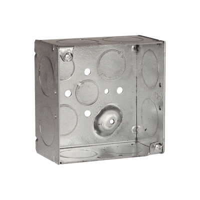 Caja Cuadrada Galvanizada de 4" x 4"/ Profundidad de 2 1/8" /8 Entradas 1", 3 Entradas 1/2" y 2 Entradas 3/4"/ Soldada.