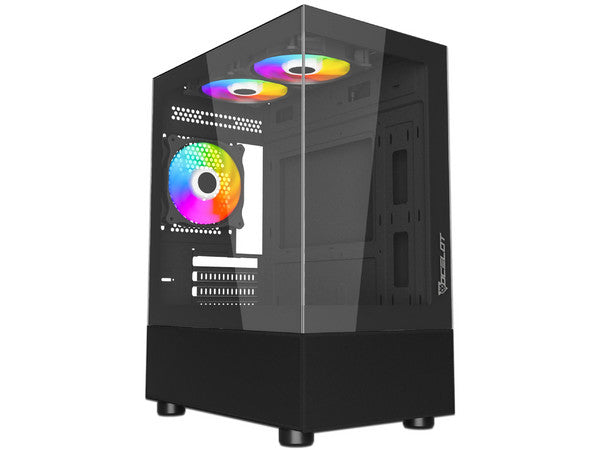 Gabinete Ocelot Gaming Glass En6 / Mini Tower / M-atx, Itx / Panel Lateral Y Frontal De Cristal Templado/ Incluye 3 Ventiladores / Enfriamiento Liquido Hasta 240mm / Gpu Hasta 315mm / Color Negro