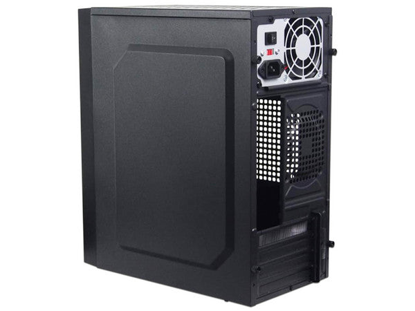 Gabinete Quaroni Frente Abs, Negro Con Franja Tipo Fibra De Carbono, Micro Atx / Mini Itx, Fuente De Poder Incluida De 500w