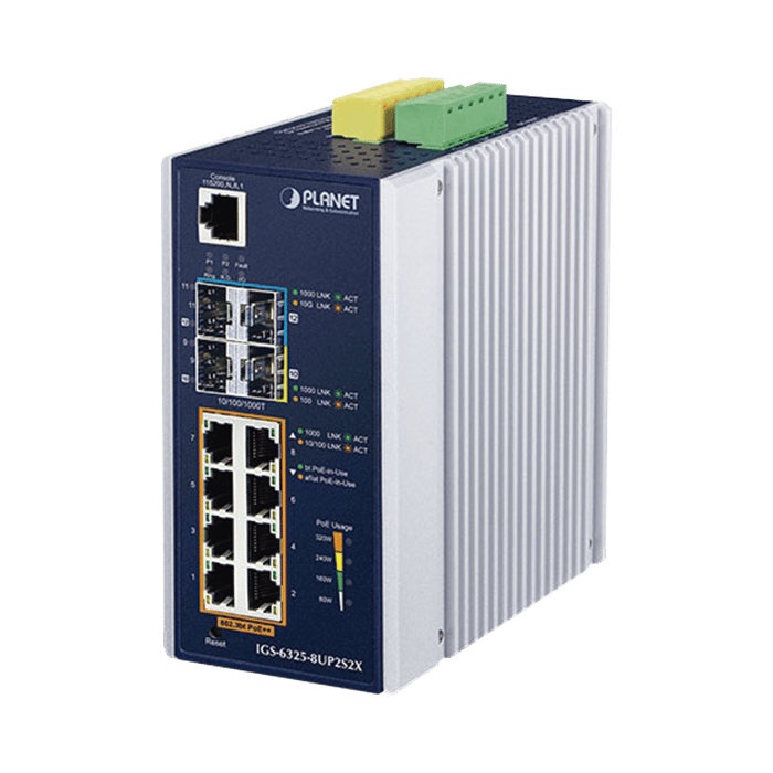 Switch Industrial Administrable Capa 3 con 8 Puertos Gigabit PoE 802.3bt, 2 Puertos SFP de 1 G/2.5 G, 2 Puertos SFP 10 G