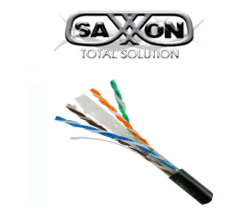 Bobina De Cable Utp Saxxon Cat6 100% Cobre Con Gel/ 305 Metros/ Uso Exterior/ Color Negro/ Cumple Con Estandares: Iso/ Iec 11801 Ed2; Eia/ Tia568/ Ideal Para Cableado De Redes Y Video/
