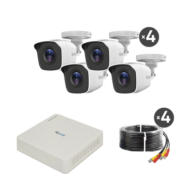 Kit Turbohd 720p / Dvr 4 Canales / 4 Cámaras Bala De Metal / 4 Cables 18 Mts / H.265+ / 1 Fuente De Poder Profesional / Accesorios De Instalación