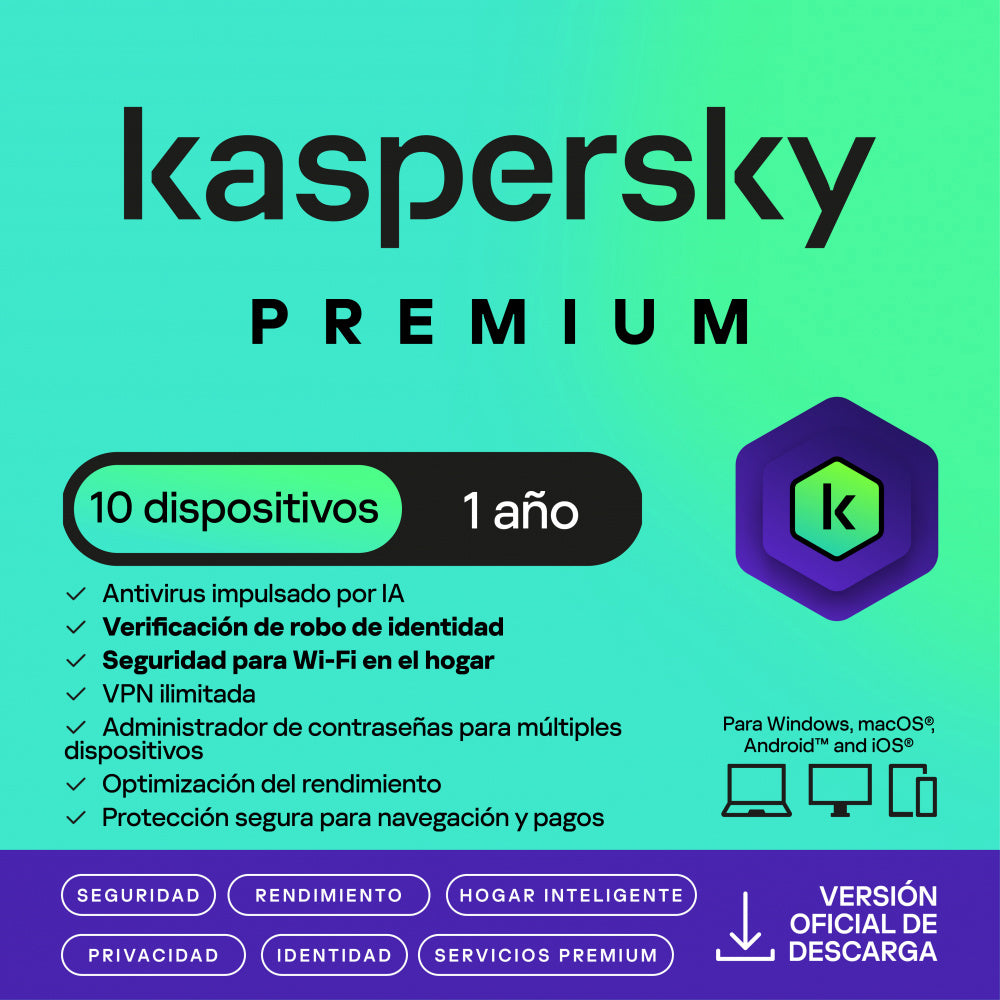 Esd Kaspersky Premium 10 Disp 5 Cuentas Kpm 1 AÑo