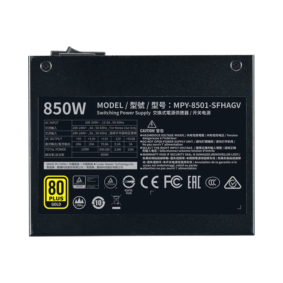 Fuente De Poder Cooler Master / 850w / V Sfx Atx 3.1 / Sfx 12v / 80 Plus/ Gold / Modular / Gamer