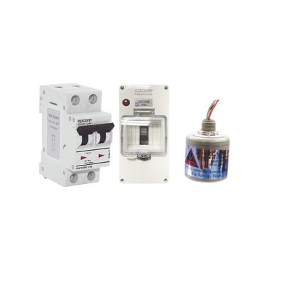 Kit de Centro de Carga Para Corriente Directa, Breaker de hasta 800 Vcc de 32 A con Supresor de Descargas Atmosféricas.