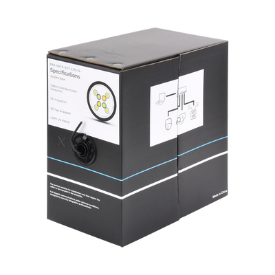 Bobina De Cable De 305 Metros (1000 Pies), Cat5e, Color Negro, Sin Blindar, Para Aplicaciones De Videovigilancia, Redes De Datos. Uso En Intemperie