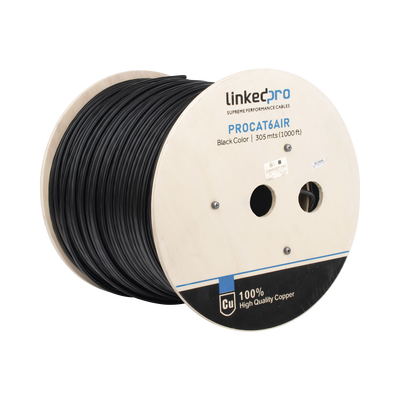 Bobina De Cable Ftp Con Mensajero De Acero De 305 M Cat6+ Calibre 23, Color Negro, Para Aplicaciones En Video Vigilancia Y Redes De Datos / Uso En Intemperie Y Aplicaciones Aéreas