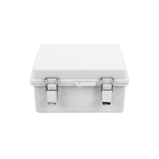 Gabinete de Plástico ABS, Uso en Intemperie IP66 (170 x 220 x 110 mm) Cierre por broche Inoxidable y Permite Cerrado con Candado y Llave (Perno 5mm) No Incluido