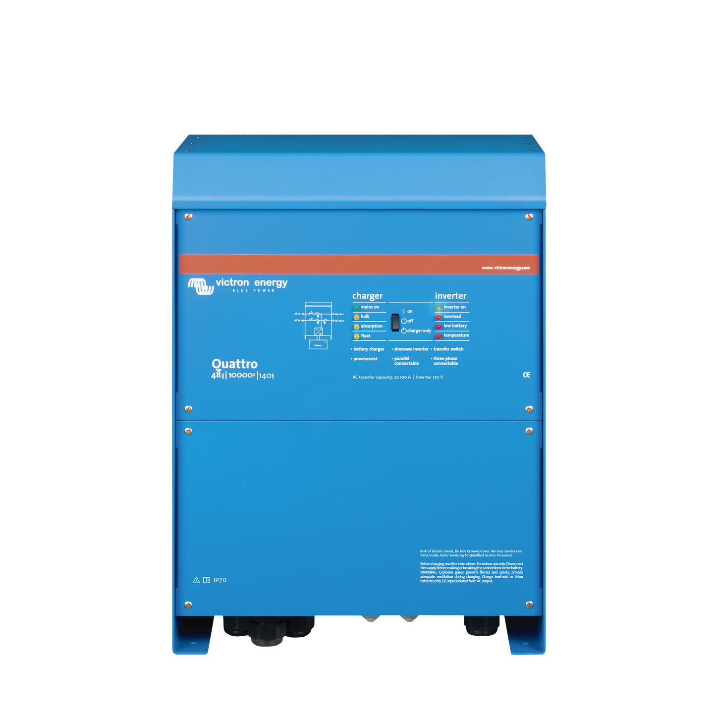 Quattro 48/10000/140-100/100 / Inversor Cargador de Onda Pura / Entrada 48 Vcc / Salida 8000 W 120 Vca 60 Hz