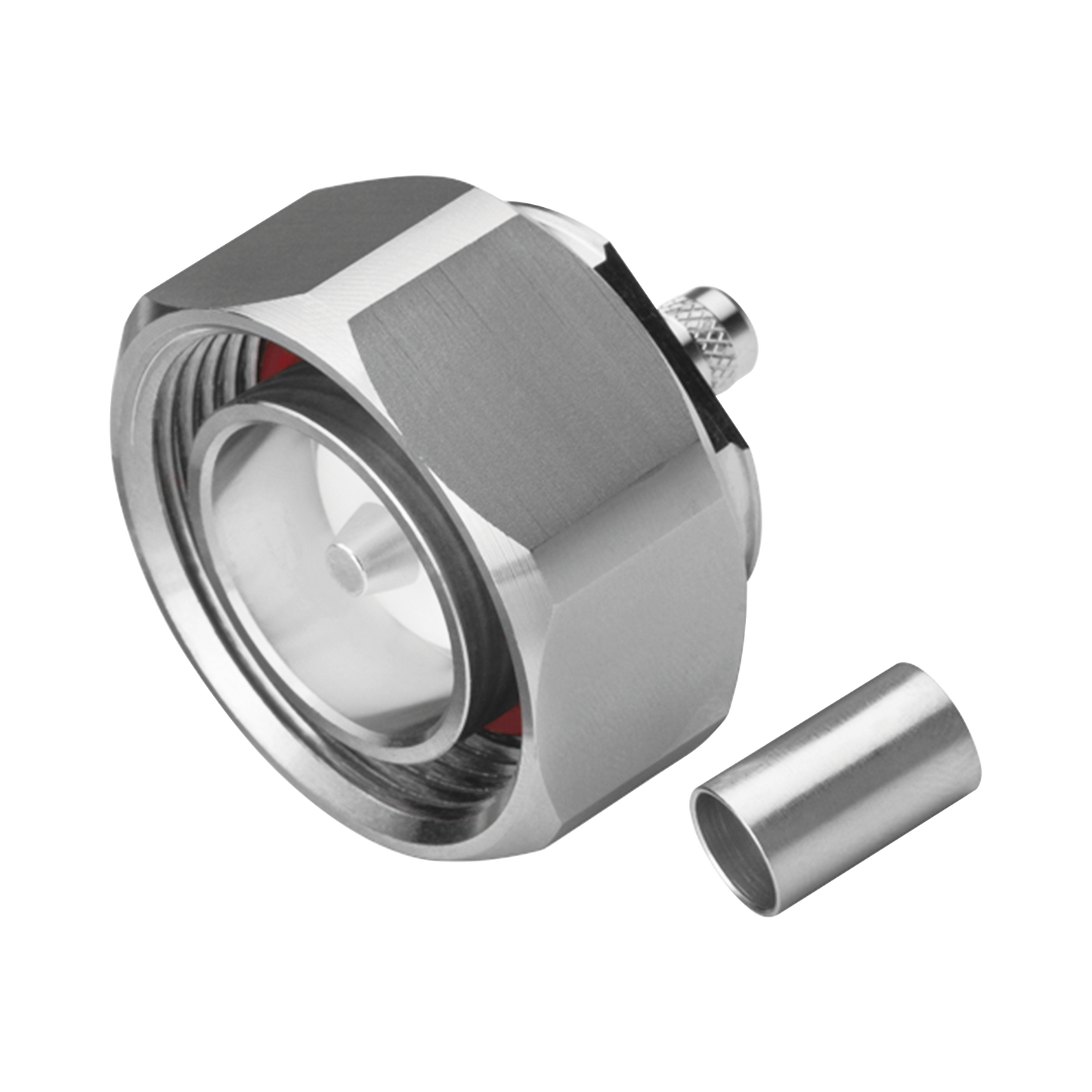 Conector DIN 7-16 Macho de Pin Cautivo, Anillo Plegable para Cable RG-8/X, LMR-240, Bronce Blanco/ Plata/ Teflón.???