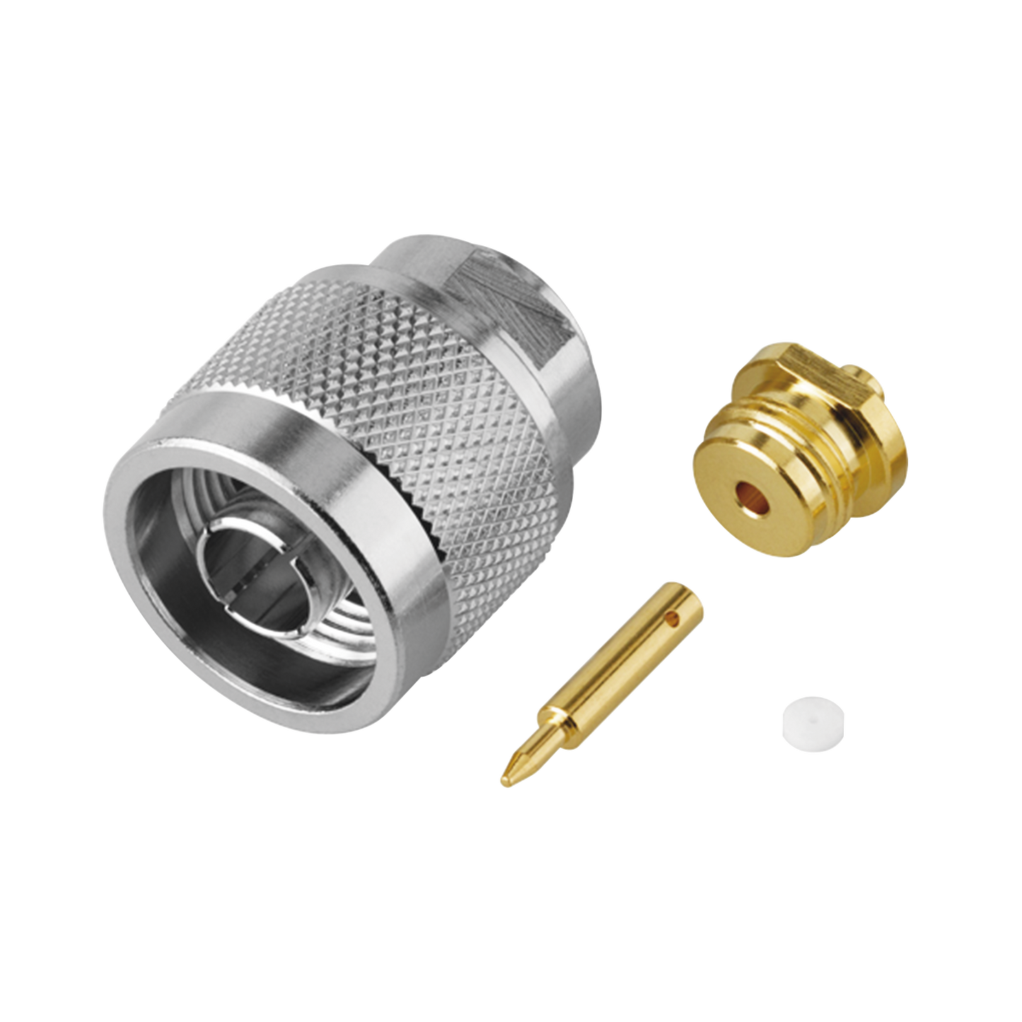 Conector N Macho, Soldable Directo en Cable Semi-Rígido de 0.085", Cables el Grupo SR1, Níquel/ Oro/ Teflón.???