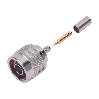 Conector N Macho de Anillo Plegable para Cables Coaxiales RG-58/U, RG-142/U, LMR-195, Níquel/ Oro/ Teflón.???