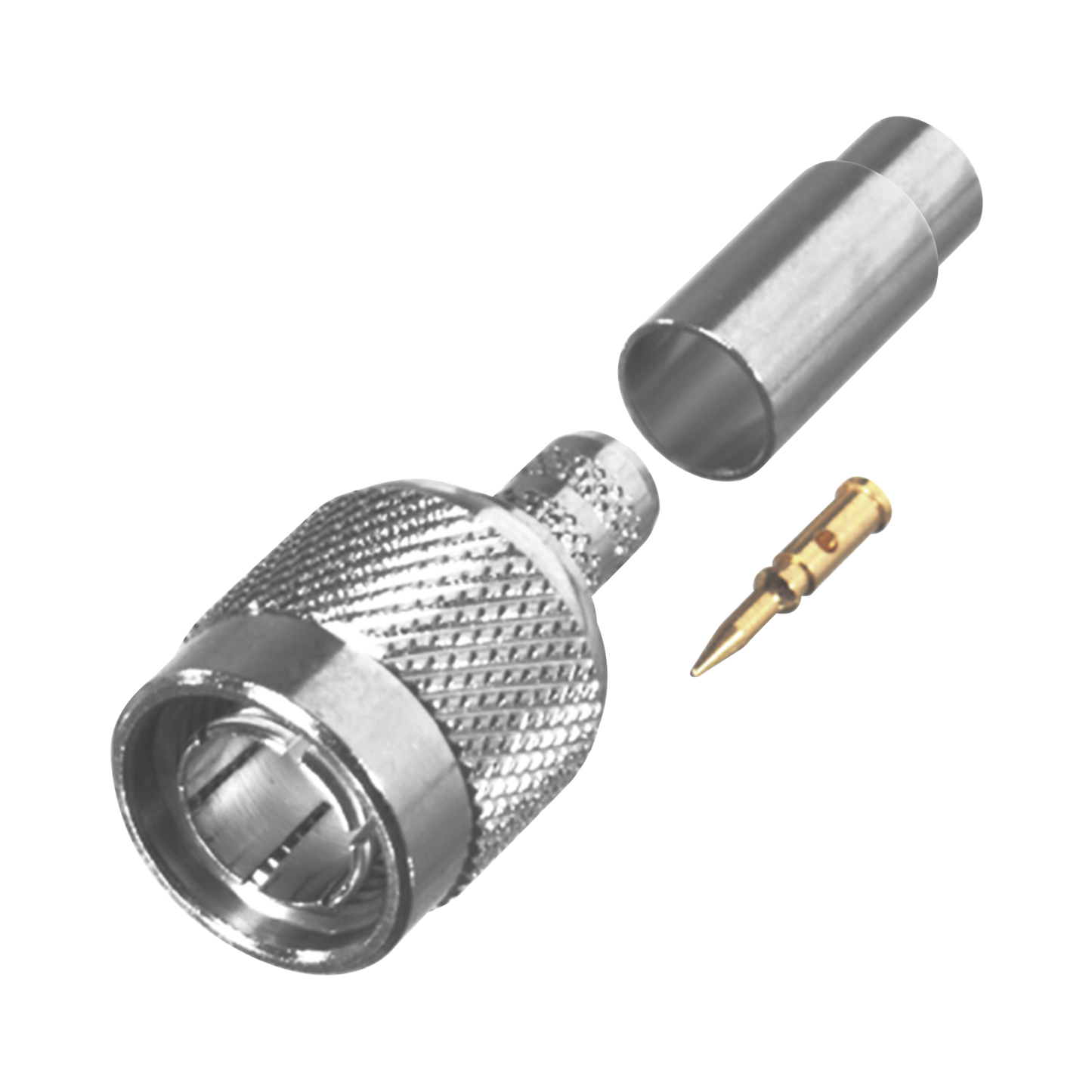 Conector TNC Macho en 75 Ohm, de Anillo Plegable para Cable RG-59/U, AWG 20, Níquel/ Oro/ Teflón.???