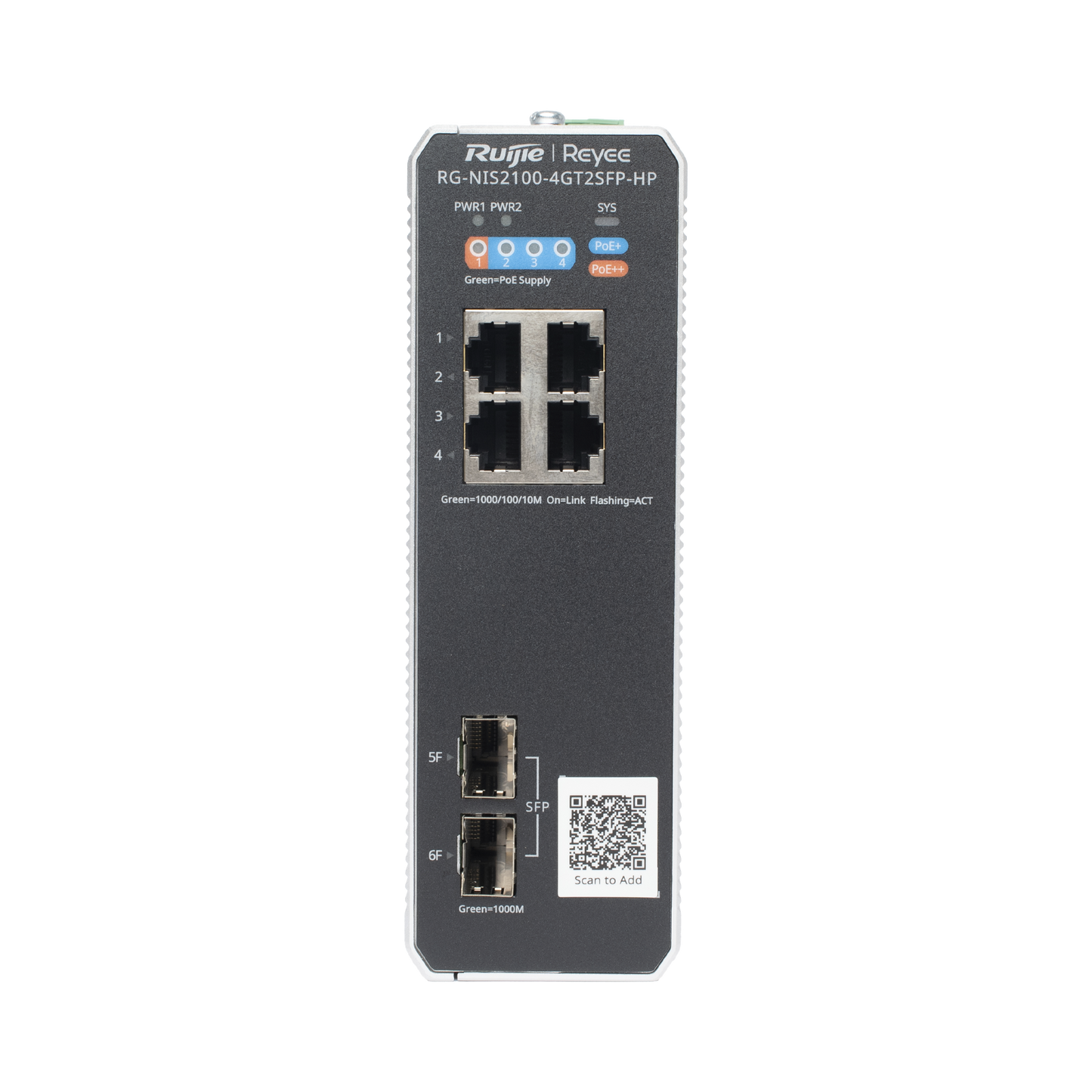 Switch Industrial PoE hasta , Ideal para temperaturas Extremas y protección contra descargas, 1 x PoE++ Port, 3 x PoE+ Ports, and 2 x SFP Uplink Ports