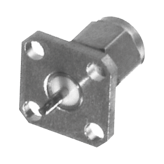 Conector SMA Macho de Montaje en Panel de 4 Perforaciones y Terminal Soldable, Níquel/ Oro/ Teflón.???