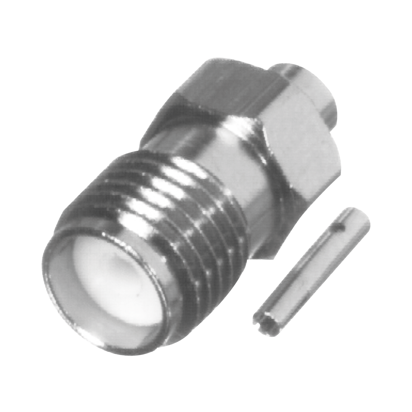 Conector SMA Hembra en Línea para Cable Semi-Rígido de 0.085" de Diámetro, Grupo SR1, Níquel/ Oro/ Teflón.