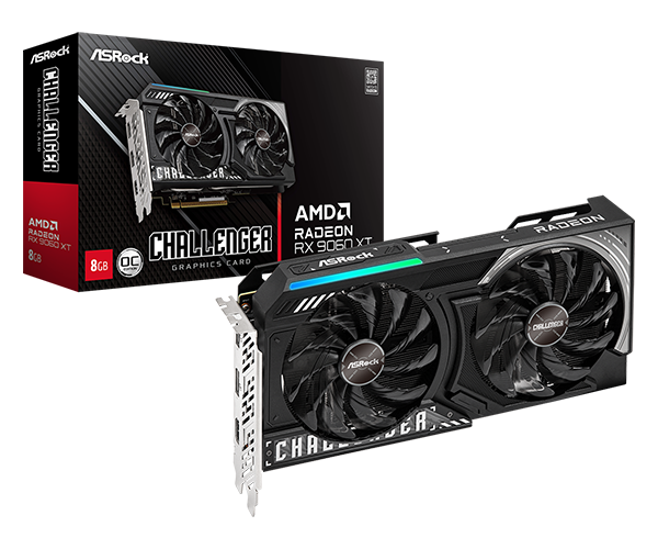 Tarjeta De Video Asrock Amd Radeon Rx 9060 Xt Challenger Oc/8gb Gddr6/pcie 5.0 X 16/128 Bits/boost Clock 3290 Mhz/dual Fan Con Indicador Led/1 Hdmi 2.1/2 Displayport 2.1/resolución Max 8k