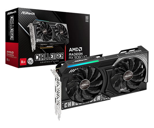 Tarjeta De Video Asrock Amd Radeon Rx 9060 Xt Challenger Oc/8gb Gddr6/pcie 5.0 X 16/128 Bits/boost Clock 3290 Mhz/dual Fan Con Indicador Led/1 Hdmi 2.1/2 Displayport 2.1/resolución Max 8k