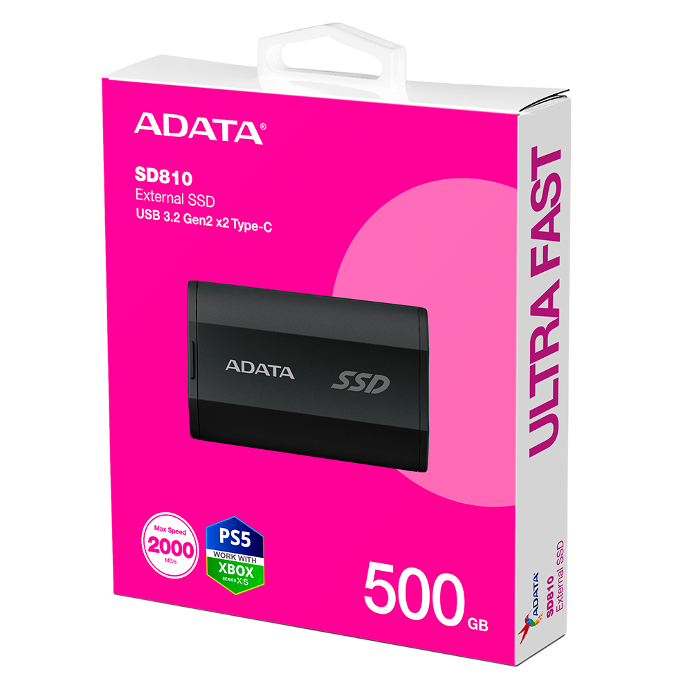 Unidad De Estado Solido Ssd Externo Adata Sd810 500gb Portatil Usb 3.2 Usb Tipo C Windows Mac Android Ps5 Xbox Series X S Color Negro (sd810-500g-cbk)