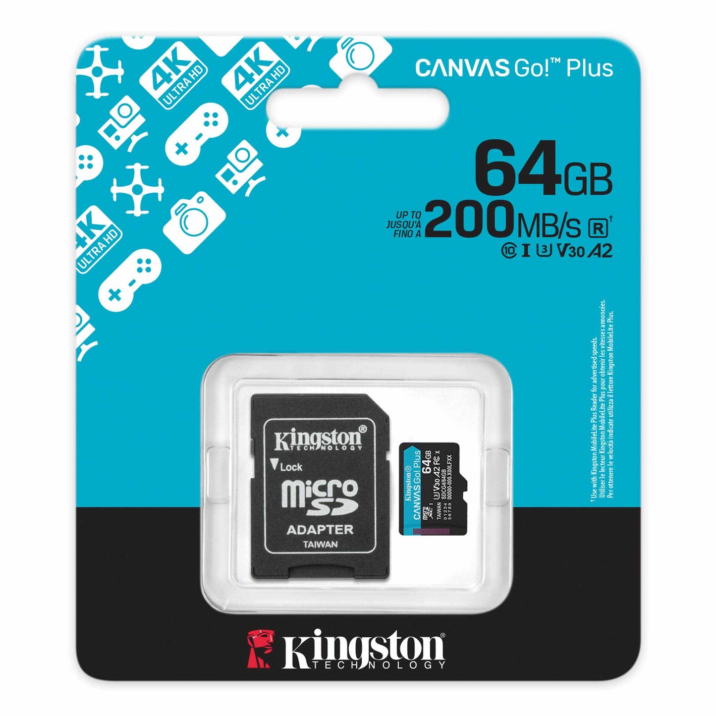 Memoria Flash Micro Sd Kingston Sdxc Canvas Go Plus 64gb 200mb/s Uhs-i U3 V30 C/adaptador (sdcg4/64gb)