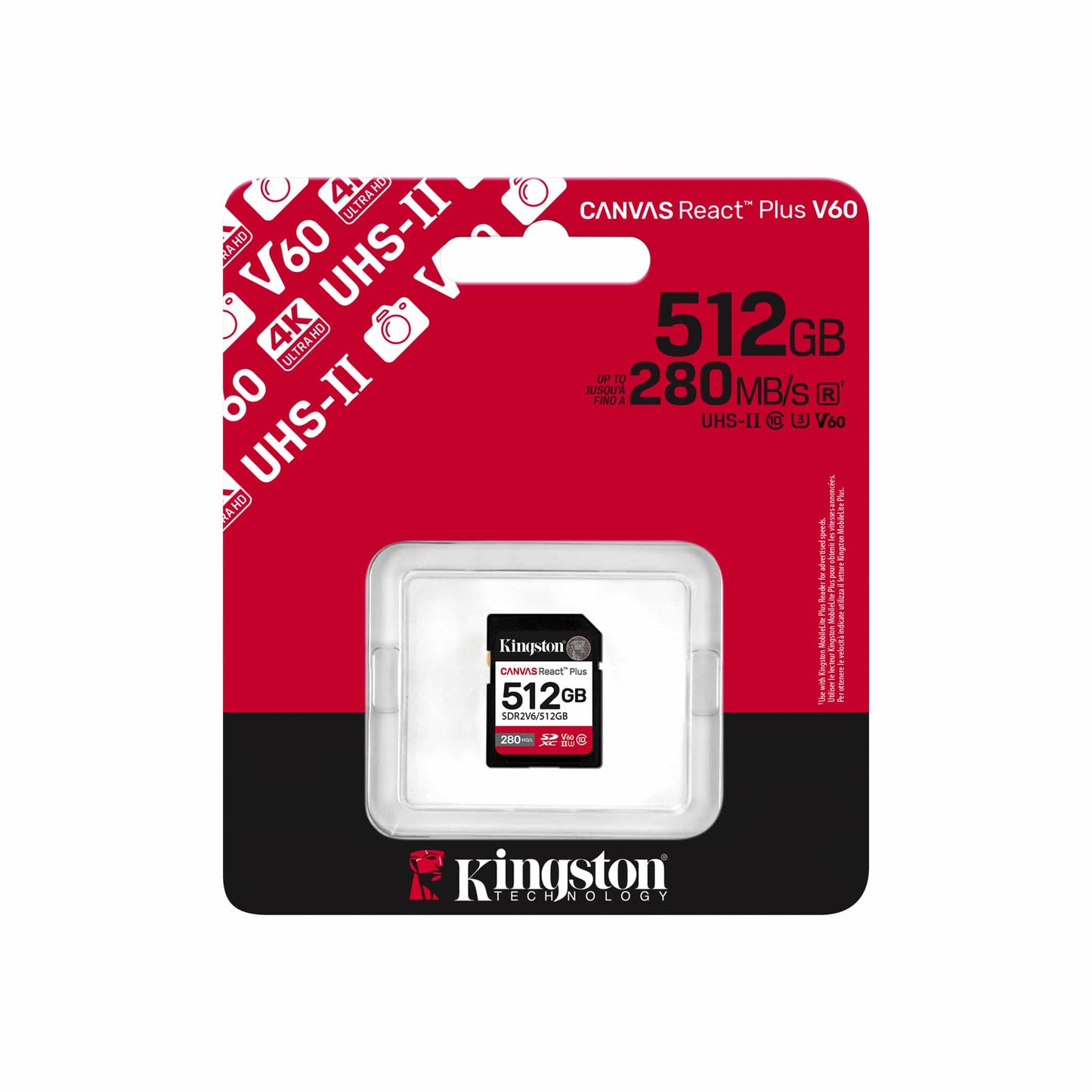 Memoria Flash Sd Kingston Sdxc Canvas React Plus 512gb 280r/150w Uhs-ii U3 V60 Sdr2v6/512gb