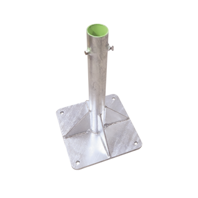 Base Para Mástil Hasta 2" Con Opresores, Base De 30 X 30 Cm Y Tubo De 50 Cm Ced. 30. Galv. Inmersión.