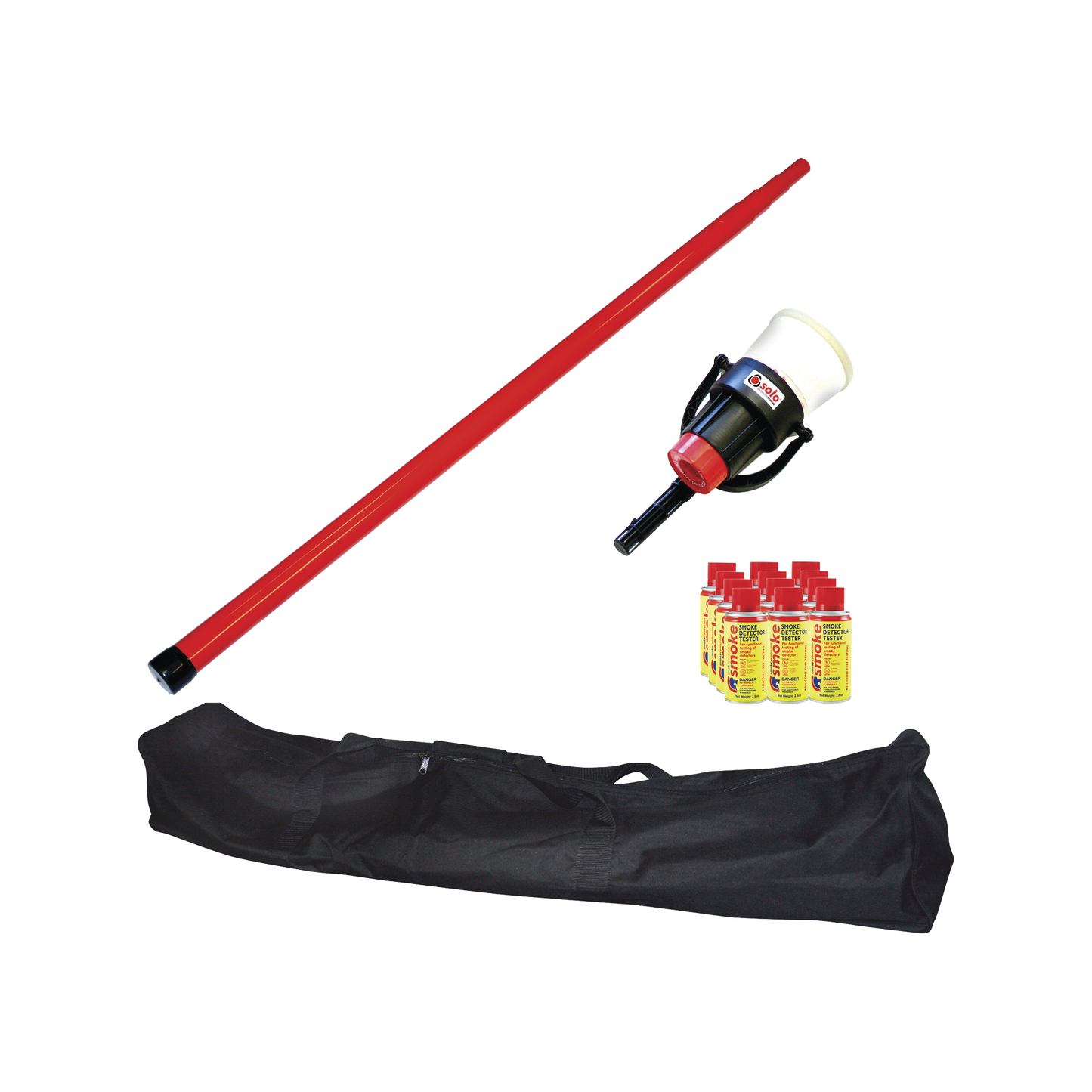 Kit De Prueba De Detectores De Humo, Incluye Pértiga Telescópica SOLO-100 4.6m, Dispensador SOLO-330 4", 12 Latas De Humo M8 y Bolsa De Transporte SOLO-604