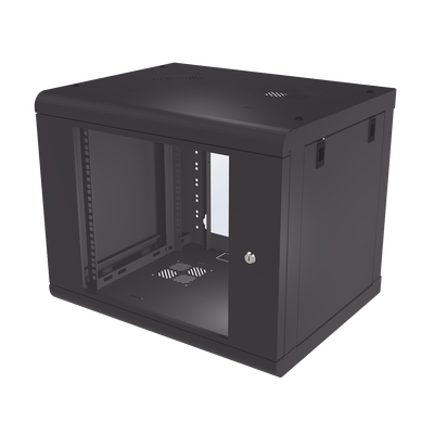 Gabinete De Pared De 9u Con Puerta De Cristal Templado, 479.5 Mm De Profundidad, Rack De 19'', Acero Reforzado Color Negro.