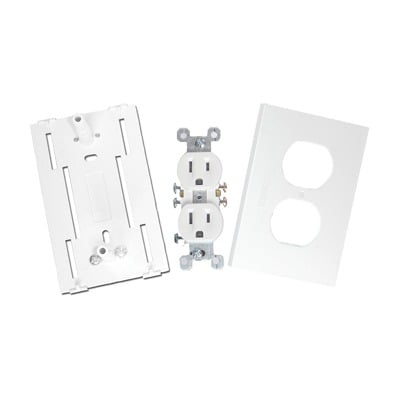 Contacto eléctrico doble, soporte y tapa color blanco de PVC auto extinguible, para canaleta TEK100 (5591-10200)