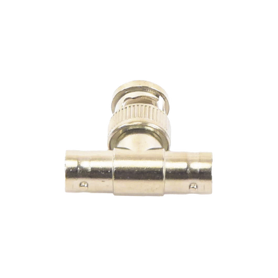 Adaptador En T Para 75 Ohm De Conector Bnc Macho A Doble Bnc Hembra, Níquel/ Oro/ Teflón.