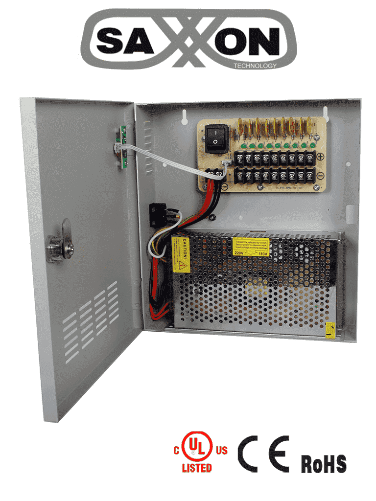 Fuente De Poder Saxxon Regulada/ 12v/ 20 Amperes/ Distribuidor Para 9 Camaras/ 2.22 Amp Por Canal