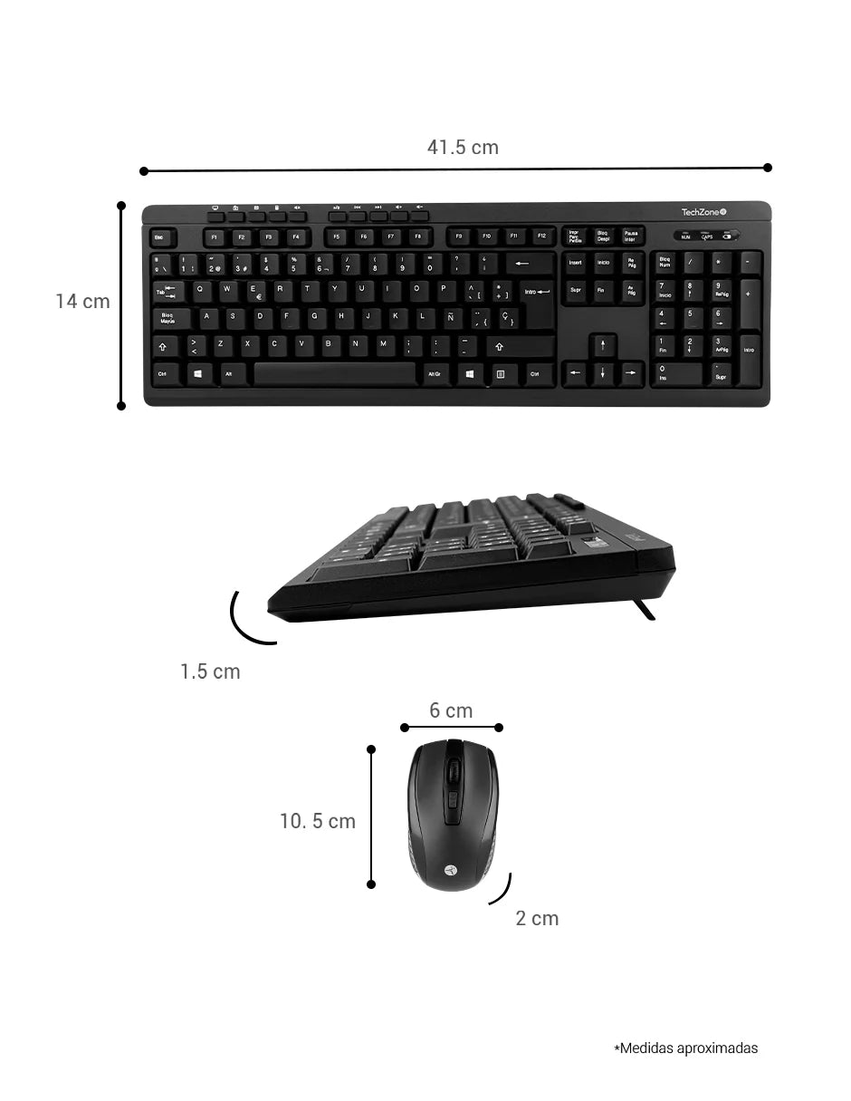 Teclado/mouse Techzone Tz16comb01-ina Inalambrico Usb 2.4ghz Negro