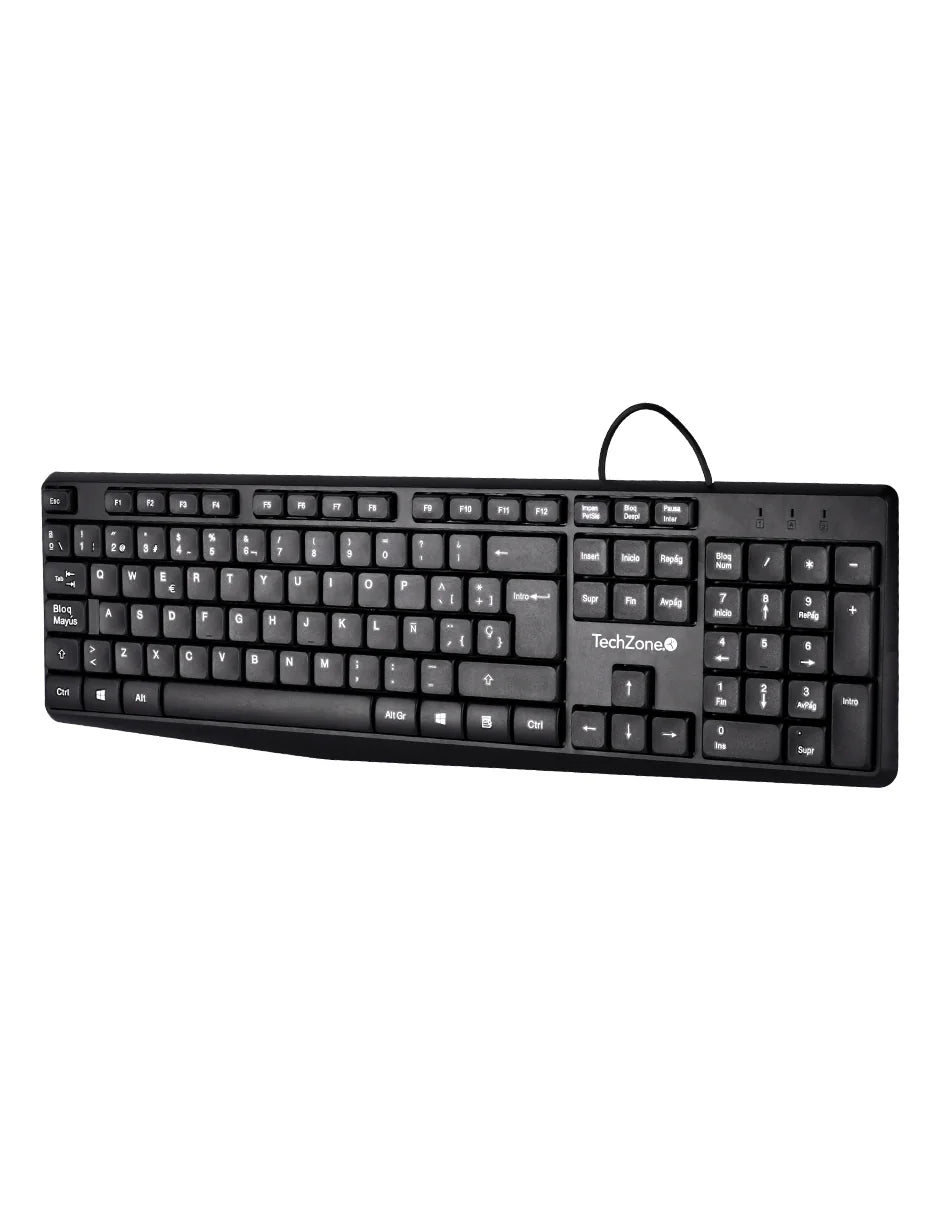 Teclado Techzone Tzactca04 Alambrico Standard Usb Ergonomico Negro