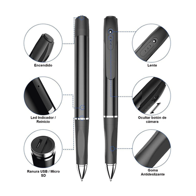 Cámara Oculta en Bolígrafo (Spyce Camera) /  Full HD / Grabación de Video y Audio / Captura de Fotos / Soporta Memoria Micro-SD de hasta 64G / Tiempo de Carga Aprox. 1 hora / Tiempo de Trabajo 120 min. / Incluye Cable de Carga.