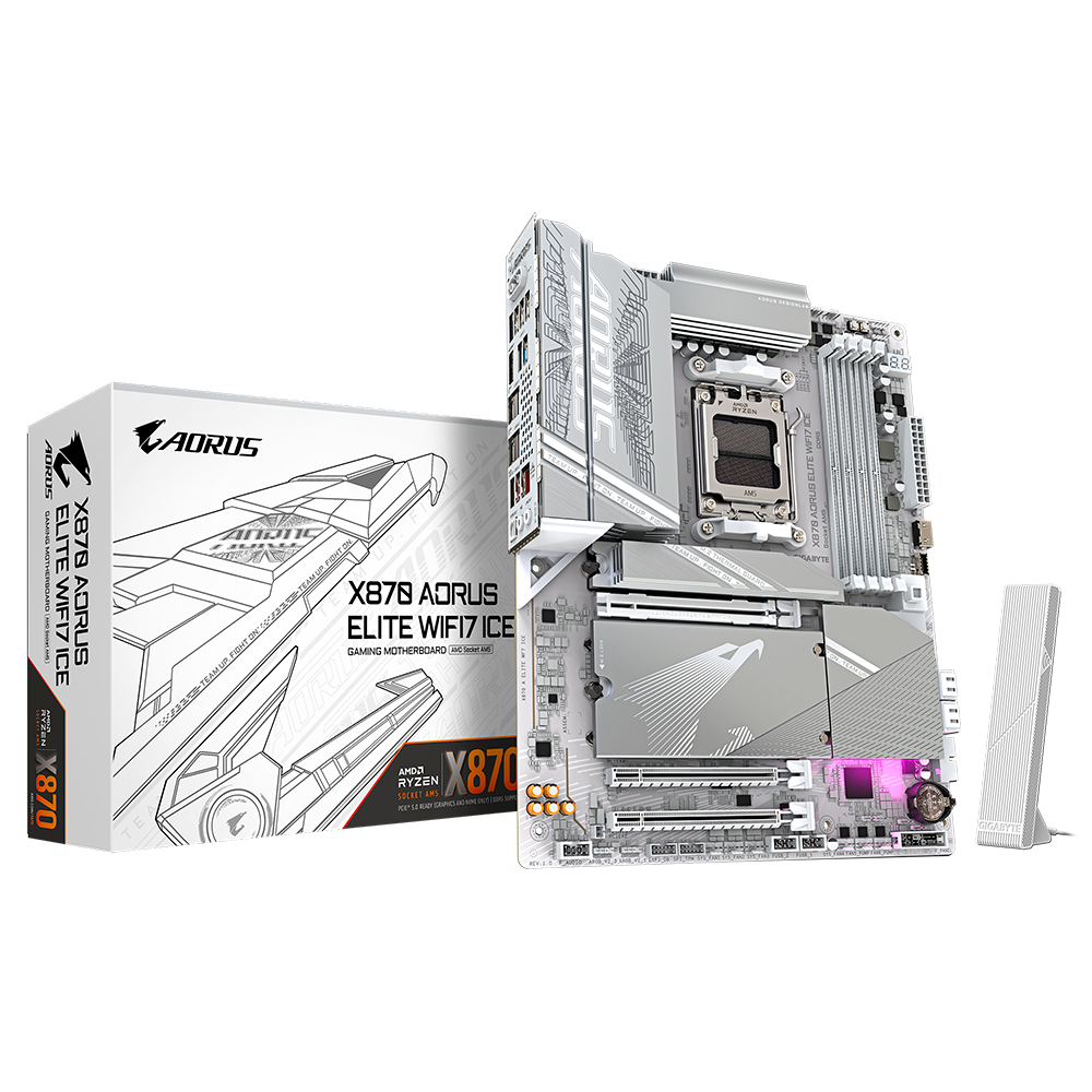 Tarjeta Madre Gigabyte X870 A Elite Wf7 Ice / Socket Am5 / Ddr5 X4 8200 Mt/s / Wifi 7 / Bt 5.4 / Pcie X16 5.0 / M.2 / Atx / Gamer