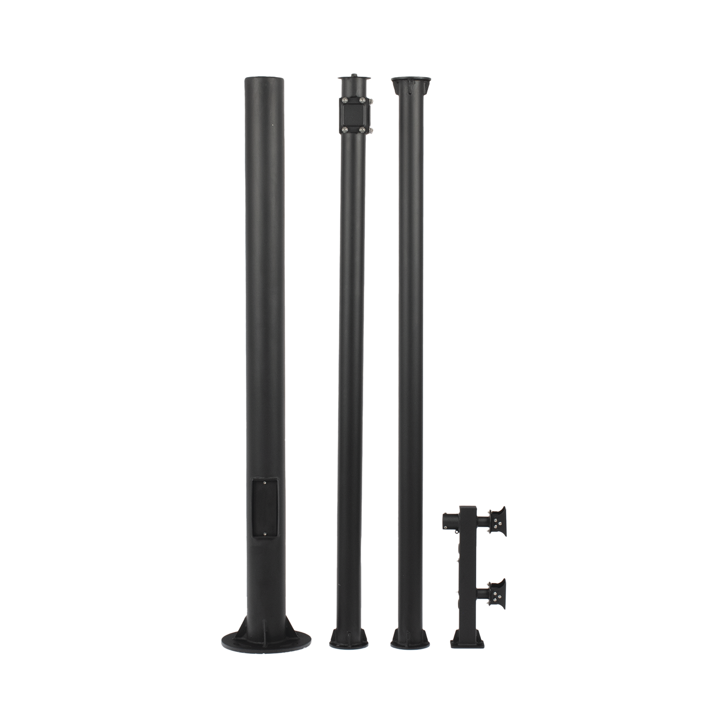 Poste Seccionado de 6 Metros / Tubos Mas Gruesos / Especializado para la Instalación de Videovigilancia / Incluye Base de Cimentación y Brazo para Cámara PTZ / Color Negro