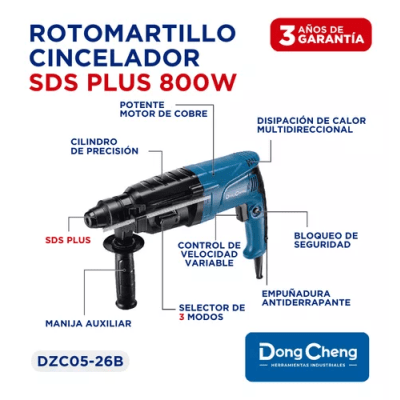 Taladro Rotomartillo Demoledor de 800 W con Broquero SDS-PLUS ,110 Vca/60Hz