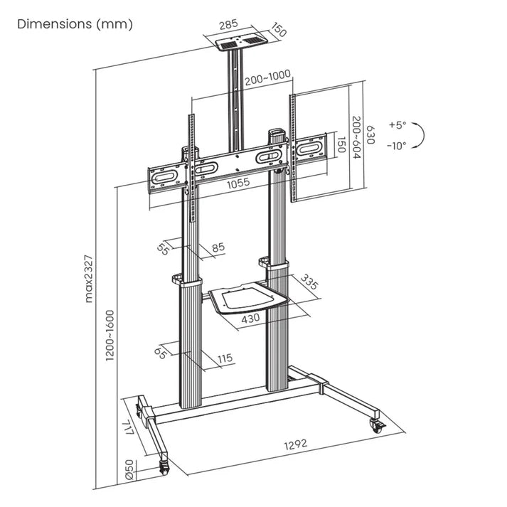 Soportes/manhattan/462563/soporte De Aluminio Ajustable En Altura Para Tv Multimedia, De 60» A 100