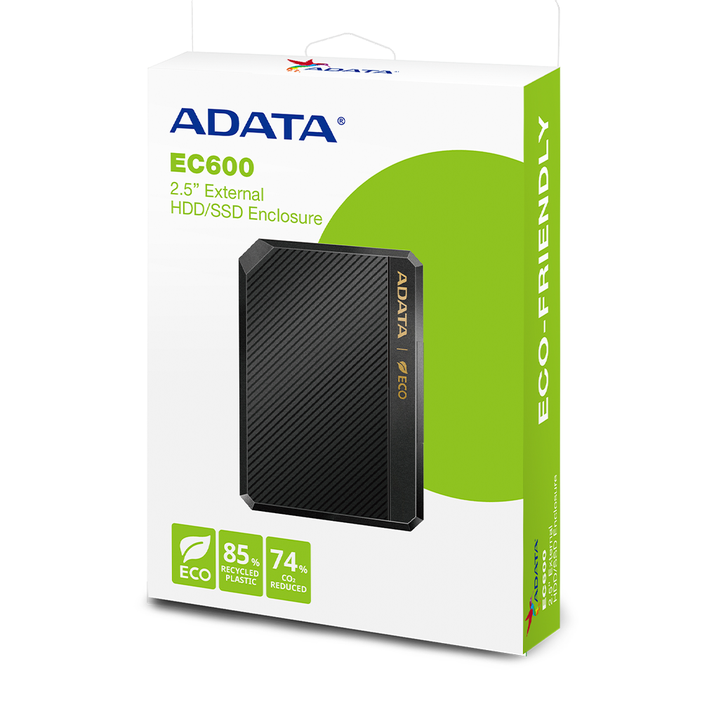 Carcasa Adata Ec600 Para Discos Duros/ssd 2.5 Oulgadas 7mm/9.5mm Sata3/usb3.2 Negro Eco Case Pc
