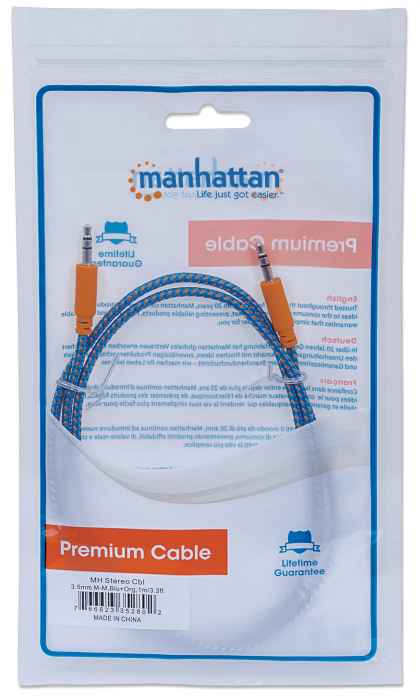 Cable Audio,manhattan,352802, Estereo 3.5mm M-m 1.0m Textil Azul/naranja