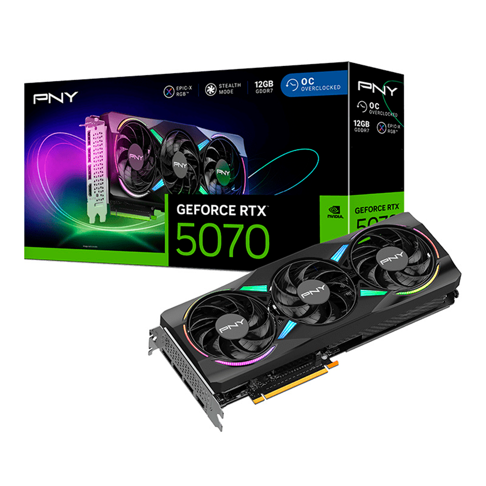 Tarjeta De Video Pny Geforce Rtx 5070 Triple Fan Argb Oc / 12gb Gddr7 Pcie 5.0 X16 / Gama Alta / Gamer