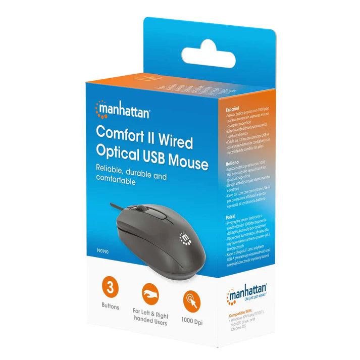 Mouse,manhattan,190190, Optico Estndar Usb Negro