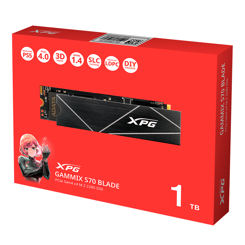 Unidad De Estado Solido Ssd Interno Xpg Gammix S70 Blade 1tb M.2 2280 Nvme Pcie Gen 4x4 Lect.7400 Escrit. 6100 Mbs 3dnand Pc Laptop Minipc Con Disipador Gamer (agammixs70b-1t-cs)