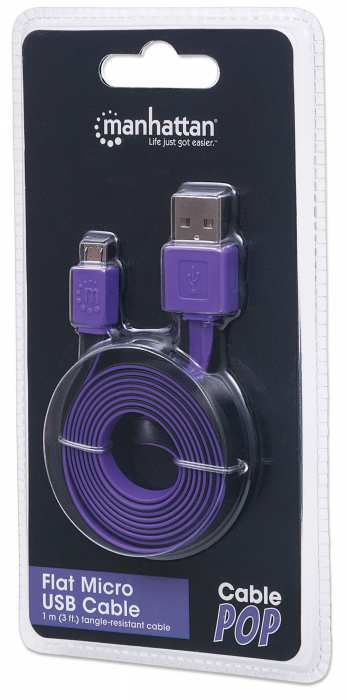 Cable Usb,manhattan,391368, V2 A-micro B, Blister Plano 1.0m Morado/negro