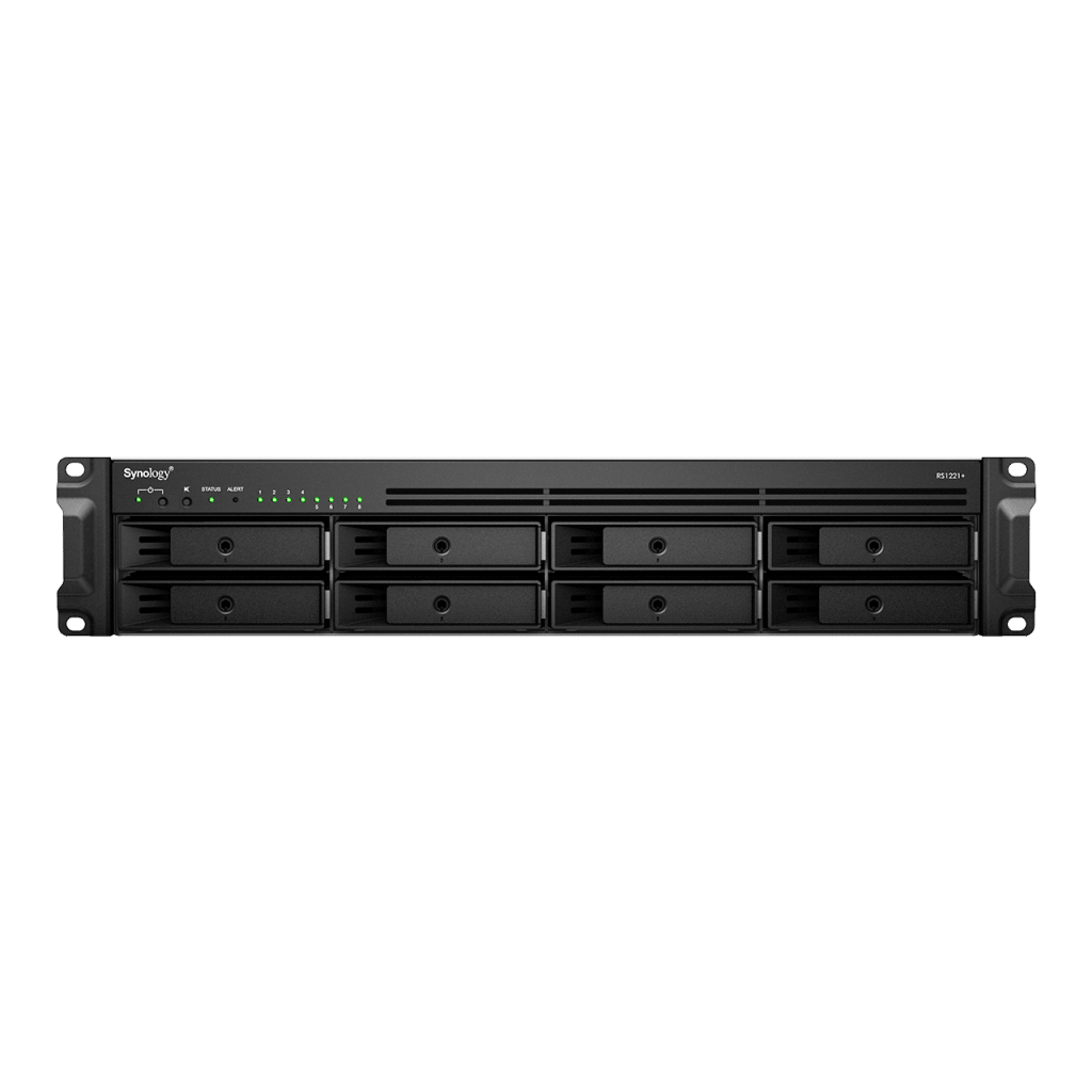 Nas Synology Rs1221 /8 Bahias Expan Hasta 12 Con Unidad De Expansin/rack 2u/nucleo Cuadruple 2.2ghz/ Amd Ryzen V1500b /4gb Ddr4 Ampliabe A 32gb/lan Gigabit X4/usb 3.2 X2/ Hot-swap/hasta 128 Tb