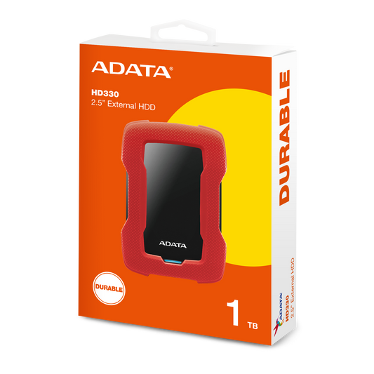 Disco Duro Externo Adata Hd330 1tb Portatil 2.5 Usb 3.2 Windows Mac Linux Contragolpes Slim Color Rojo (ahd330-1tu31-crd)