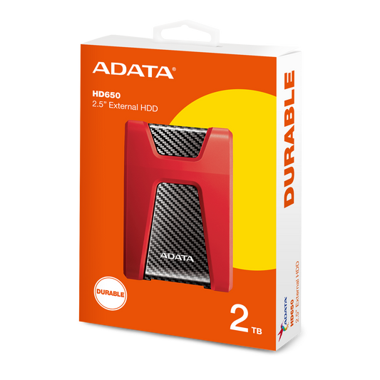 Disco Duro Externo Adata Hd650 2tb Portatil 2.5 Usb 3.2 Windows Mac Linux Contragolpes Color Rojo (ahd650-2tu31-crd)
