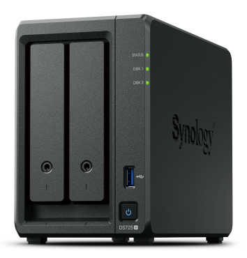 Nas Synology Ds725+ /2 Bahias Nucleo Doble Hasta 3.1 Ghz, 1 Pto Lan Giga, 1 Pto Lan 2.5gbe/4 Gb Ddr4/ Hot-swap/soporta 40 Tb /soporta M.2 2280/ No Incluye Discos/ Amd Ryzen R1600