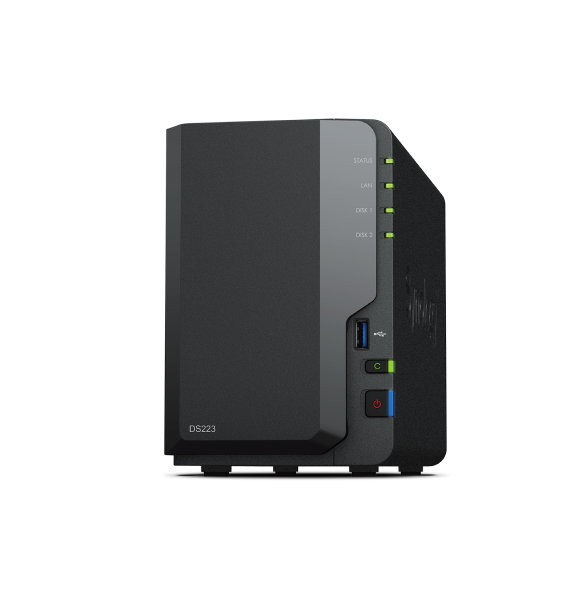 Nas Synology Ds223 /2 Bahias Nucleo Cudruple 1.7 Ghz /2gb Ddr4/ Lan Gigabit X1/usb 3.2 X3/sata/hot-swap/ Sin Discos/ Realtek Rtd1619b/hasta 36 Tb