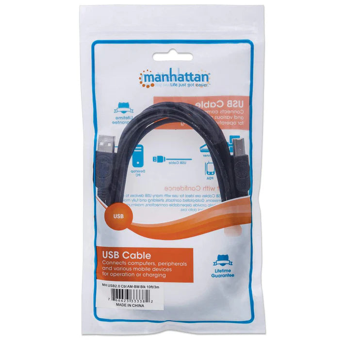 Cable Usb, Manhattan,306218, V2.0 A-b  0.9m, Negro